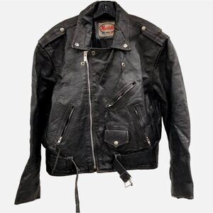 Vintage Route 66 Heavyweight Classic Leather Motorcycle Jacket Sz 44 Large Black